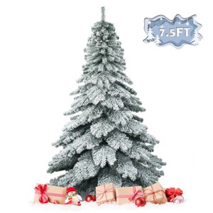 Tangkula Snow Flocked Artificial Christmas Tree Hinged Alaskan Pine Decoration Tree - 1 of 4
