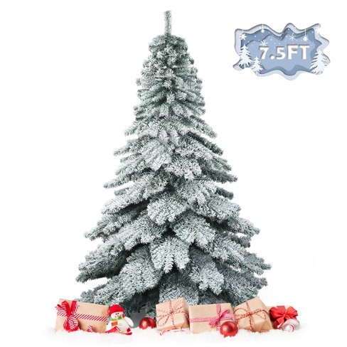7.5 Feet Pre-Lit Hinged Christmas Tree Snow Flocked with 9 Modes Lights - Color