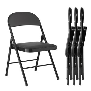 4-Pack Black Folding Chairs with Vinyl Padded Seat and Steel Frame