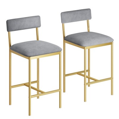 Bar Stools Kitchen Set of 2, Upholstered Counter Height Barstools with Back, Footrest, Bar Chairs for Kitchen, Island, Counter Bar