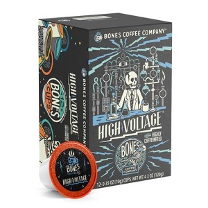 Bones Coffee Company High Voltage High Caffeine 12ct Single-Serve Bones Cups Coffee Pods Compatible with Keurig Coffee Maker - 1 of 4