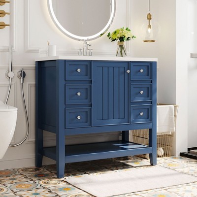 24 Bathroom Vanity With Top Sink And 2 Drawers, Blue - Modernluxe : Target