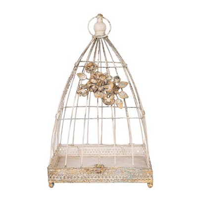 Vintage Birdcage Flower Basket ¨C Handmade Distressed Metal Decorative Cage with Floral Embellishments