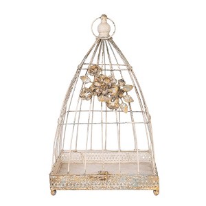 Vintage Birdcage Flower Basket ¨C Handmade Distressed Metal Decorative Cage with Floral Embellishments - 1 of 4