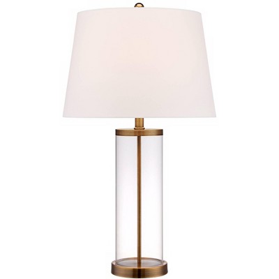 360 Lighting Coastal Table Lamp Glass Cylinder Gold Fillable White Drum Shade for Living Room Family Bedroom Bedside Nightstand