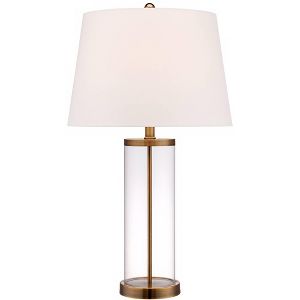 360 Lighting Coastal Table Lamp Glass Cylinder Gold Fillable White Drum Shade For Living Room Family Bedroom Bedside Nightstand Target