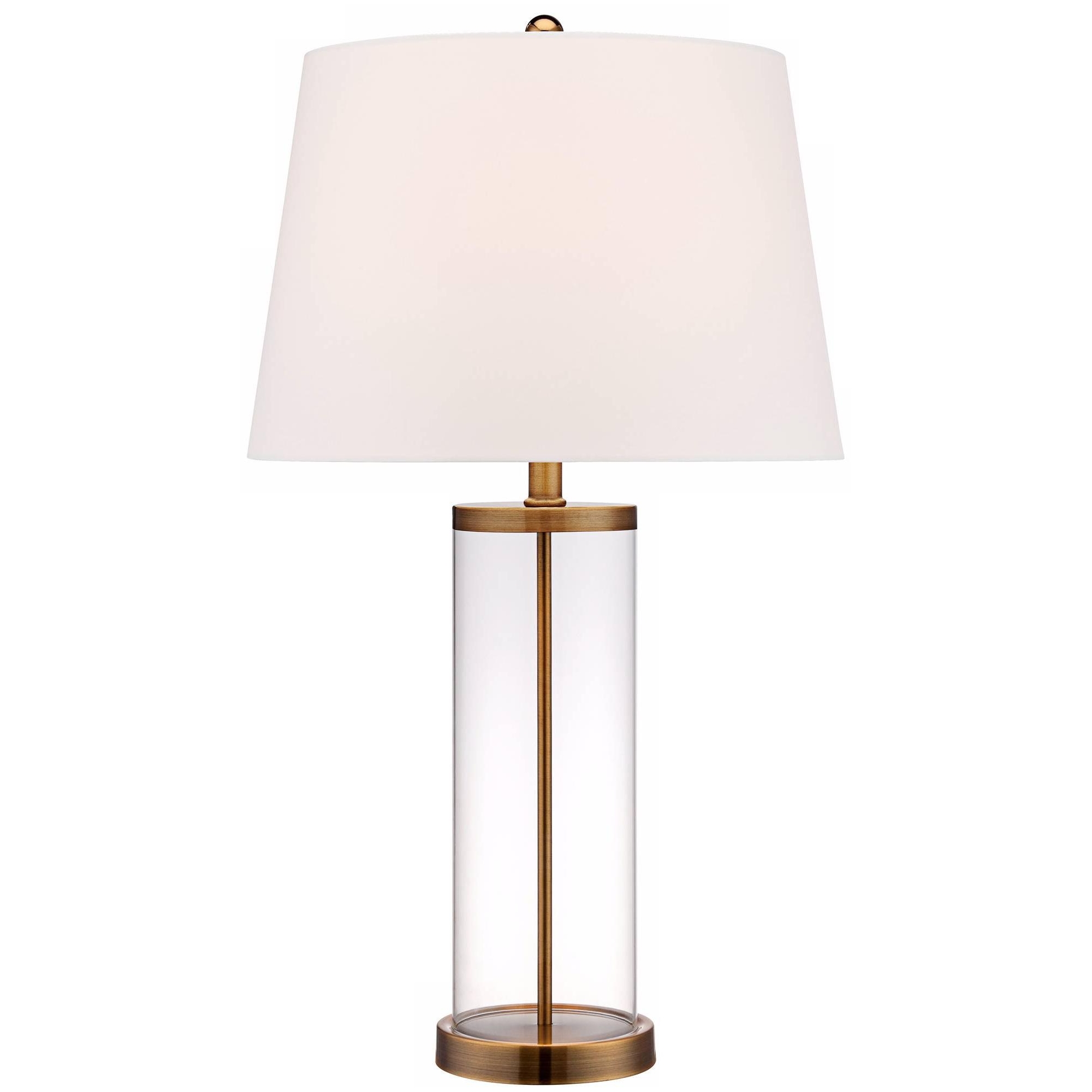 360 Lighting Coastal Table Lamp 26" High Glass Cylinder Gold Fillable White Drum Shade for Living Room Family Bedroom Bedside Nightstand