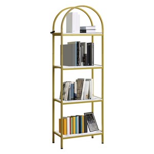 Industrial Arched Bookshelf 4-Tier - Metal Corner Shelf w/Adjustable Feet, Freestanding Bookcase for Living Room, Heavy-Duty Display Storage - 1 of 4