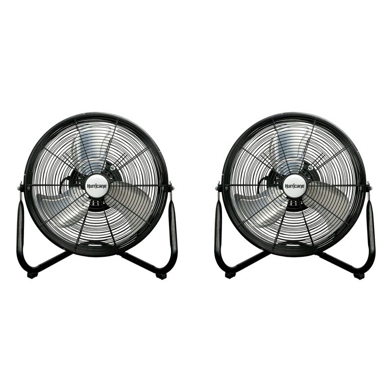 Hurricane Pro Series 16 Inch High Velocity Metal Orbital Wall Floor Fan with 3 Adjustable Speed Settings and 360 Degree Oscillation, Black (2 Pack), 1 of 7