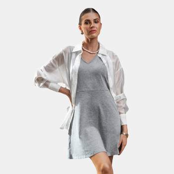 Women's Grey Sleeveless V-Neck Mini Dress - Cupshe