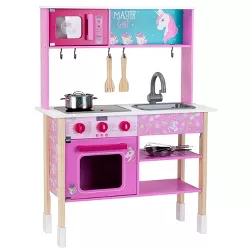 Theo Klein Princess Coralie Unicorn Wooden Kitchen Toy Playset with Pretend Play Oven, Microwave, Sink, and More for Kids 3 and Up