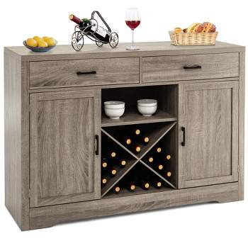 Costway Kitchen Storage Buffet Cabinet Farmhouse Wooden Sideboard w/2 Drawer & Wine Rack