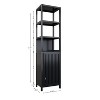 VYNXARIA Storage Tall Slim Cabinet w/ Shutter Door , 3 Tier Shelves, Bamboo Freestanding Linen Tower for Living Room, Kitchen, Bathroom ,Black - 3 of 4