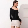 Coolmee Womens Off The Shoulder Tops Slim Fitted Tee Long Sleeve One Shoulder Casual Blouse Going Out Tops - 2 of 4