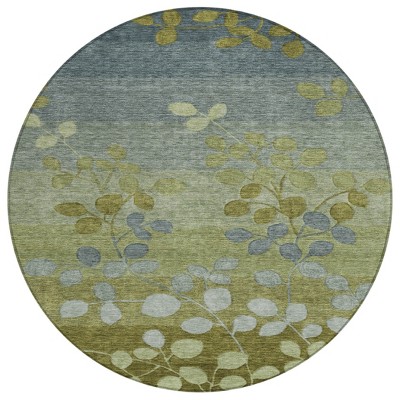 Olive Green And Gray Floral Washable Indoor Outdoor Area Rug