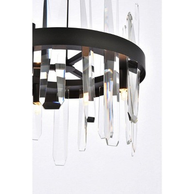 Modern Black Crystal Round Pendant Light with Clear Prisms