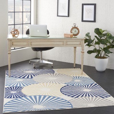 Radiant Disk Ivory and Navy 4' x 6' Synthetic Area Rug