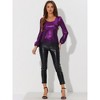 Allegra K Women's Scoop Neck Lantern Sleeve Shiny Metallic Glitter Tops - 4 of 4
