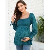 Women's Maternity Tops Square Neck Lantern Sleeve Smocked Babydoll Blouses - 3 of 4