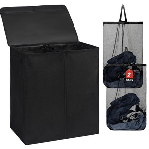 Double Laundry Basket with Lid and Removable Laundry Bags, Large Collapsible Laundry Hamper - 1 of 4
