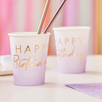 Foiled Happy Birthday Cup Lavender/Gold