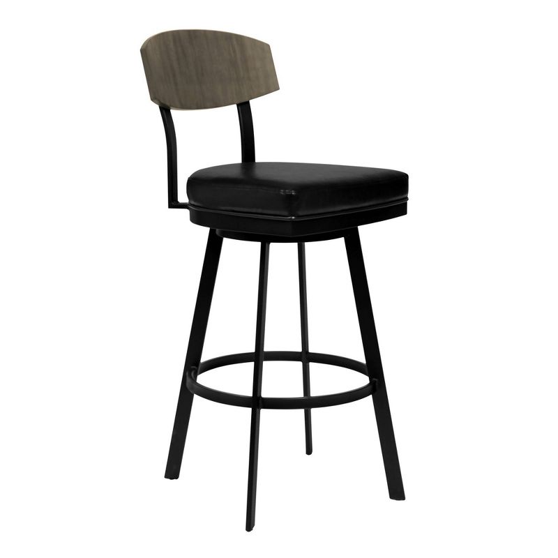 30&#34; Frisco Faux Leather Metal Barstool Black/Gray Wood Back - Armen Living, 1 of 10