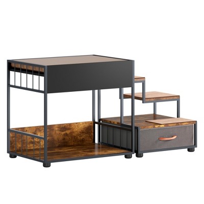 Lirago Black Vintage Cat Window Perch 47.2x19.7x25.6"-2-Tier Bunk Bed with Storage