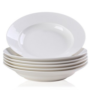 KTMBDW White Dinner Plates Set of 6, 9.5 Inch Salad Serving Modern Round Dishes - Dishwasher, Microwave, Oven Safe, Scratch Resistant, Smooth Glaze - 1 of 4