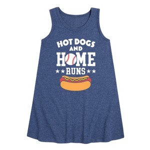 Girls' - Instant Message - Hot Dogs And Home Runs Graphic Sleeveless Aline Dress - 1 of 4