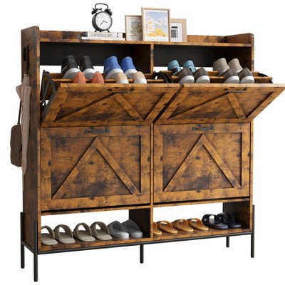 Garvee Shoe Cabinet with 4 Flip Drawers, Shoe Storage Cabinet for Entryway, Narrow Shoe Rack, Dry and Wet Separation Shoe Organizer with Metal Legs