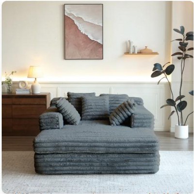 Vynxaria Oversized Chaise Lounge ¨C Plush Upholstered Sofa Bed with Pillows & Armrests