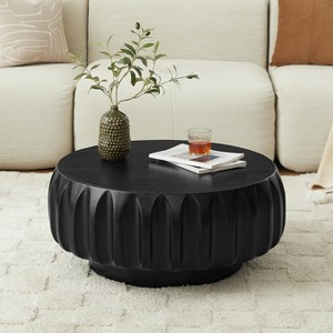 GDFStudio Kairo Modern Round Solid Wood Carved Coffee Table with Ash Veneer - 1 of 4