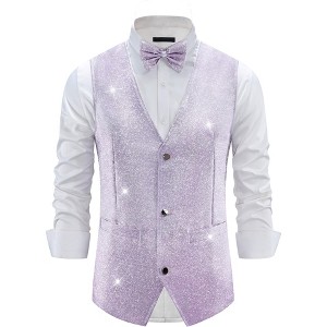 Lars Amadeus Men's Sparkly Formal Party Sleeveless Glitter Vest - 1 of 4