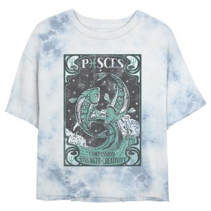 Junior's Women Lost Gods Vintage Pisces Card Crop T-Shirt - 1 of 4