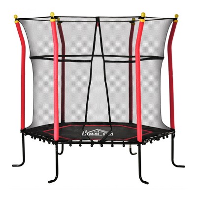 VisioGear Trampoline, Kids Trampoline with Safety Enclosure, Round Bouncer with Net for Indoor Outdoor, Red, 63"*63"*64.3"