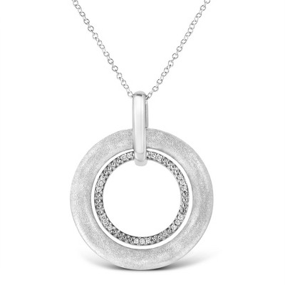 Haus of Brilliance Silver Prong-Set Diamond Accent Satin Finished Double Circle Pendant Necklace
