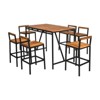 Tangkula 7PCS Patio Rattan Bar Set with Umbrella Hole Wood High-Dining Bistro Set with 6 Bar Stools for Poolside&Garden - 3 of 4