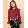 Allegra K Women's Solid Cropped Button-Down Plaid Cuffs Jean Jacket with Pockets - 2 of 4