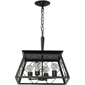 4-Light Kitchen Island Lighting,Metal & Rustic Wood Modern Dining Room Chandelier Over Table with 0-40'' Adjustable Height,Ceiling Pendant - 1 of 4