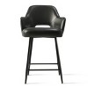 Set of 2 Edwin 25.5" Contemporary Armrest Upholstered Faux Leather With Matte Black Metal Legs Counter Height Barstools-Maison Boucle - 3 of 4