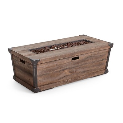 GDFStudio Aido Outdoor 50,000 BTU Lightweight Concrete Rectangular Fire Pit, Brown