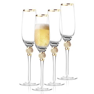 Berkware Crystal Champagne Flutes with Dazzling Rhinestone Design and Elegant Tone Rim -  9oz - 1 of 4