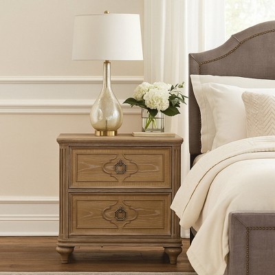 Royal Hampton Nightstand w USB, 2 Drawers, Rustic Oak Solid Wood Frame, 30 Inch