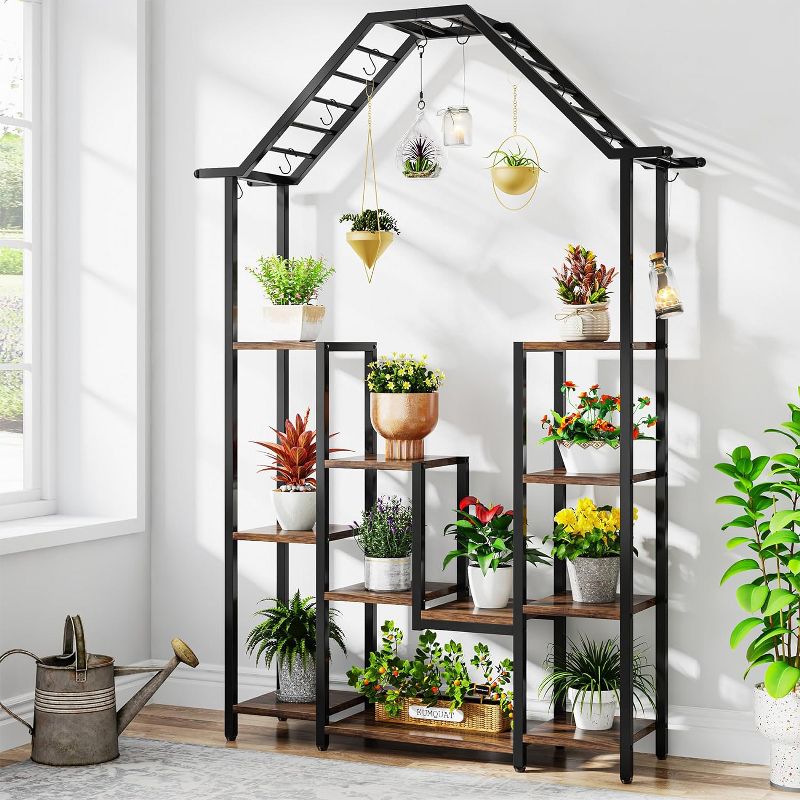 Tribesigns 11-Tier Tall Plant Shelf with 10 S-Hooks, 71" Plant Stand Flower Rack for Bonsai Potted Plant for Garden, Balcony, Living Room, 2 of 11