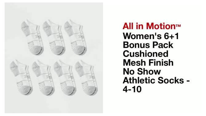 Women's 6+1 Bonus Pack Cushioned Mesh Finish Line No Show Athletic Socks - All In Motion™ 4-10, 2 of 5, play video