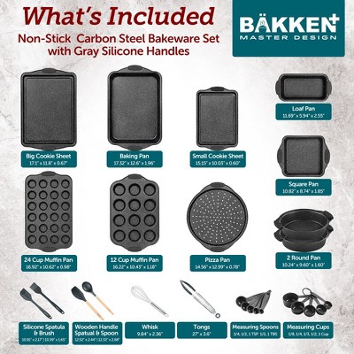 BAKKEN 18-Piece Nonstick Gray Marble Carbon Steel Bakeware Set with Silicone Handles