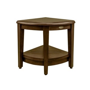 HomeRoots Curvilinear Dark Brown Teak 18" Corner Shower Bench With Shelf - 1 of 4