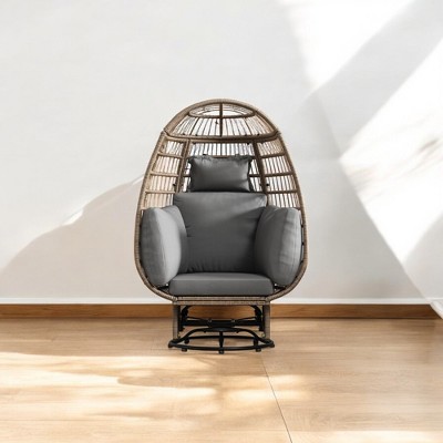 Outdoor Swivel Rocker Egg Chair with Cushions, Grey Wicker Patio Chair with 360° Rotation and Rocking Function for Garden, Balcony, and Poolside