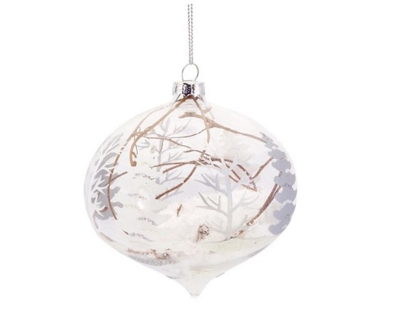 Melrose 4" Winter Light Snowy Woodland Scene Onion Glass Christmas Ornament