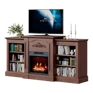 67" Fireplace TV Stand with Mantel, 18" Electric Fireplace Insert & Storage for TVs Up to 70", Remote Control - 1 of 4